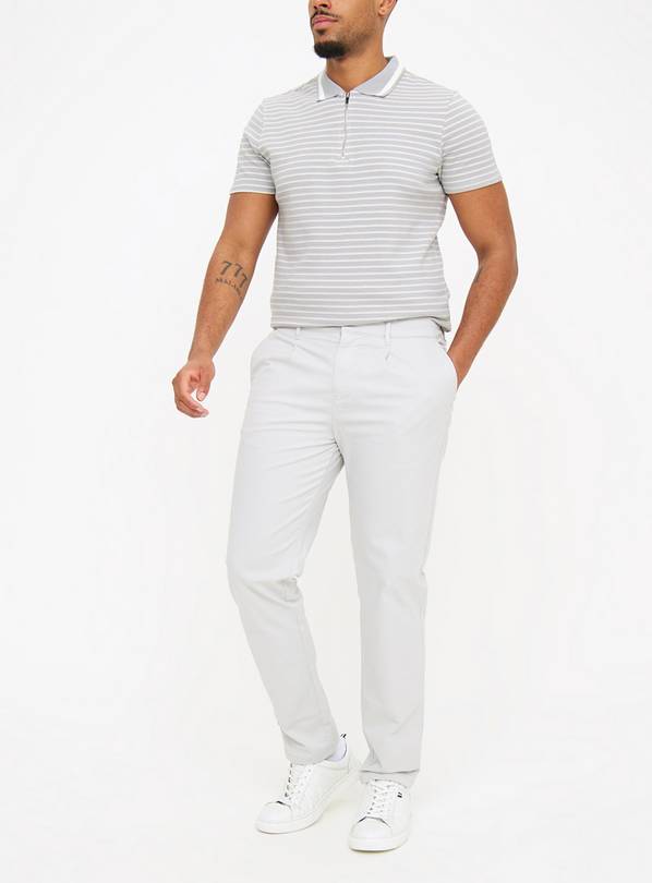 Grey Pleat Front Straight Leg Chino Trousers  32S