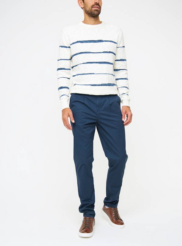 Teal Pleat Front Straight Leg Chino Trousers  34L