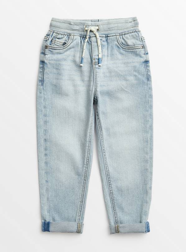Washed Blue Ribbed Waist Denim Jeans 1-1.5 years