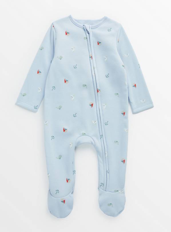 Blue Sailboat Fleece Lined Sleepsuit  Up to 3 mths