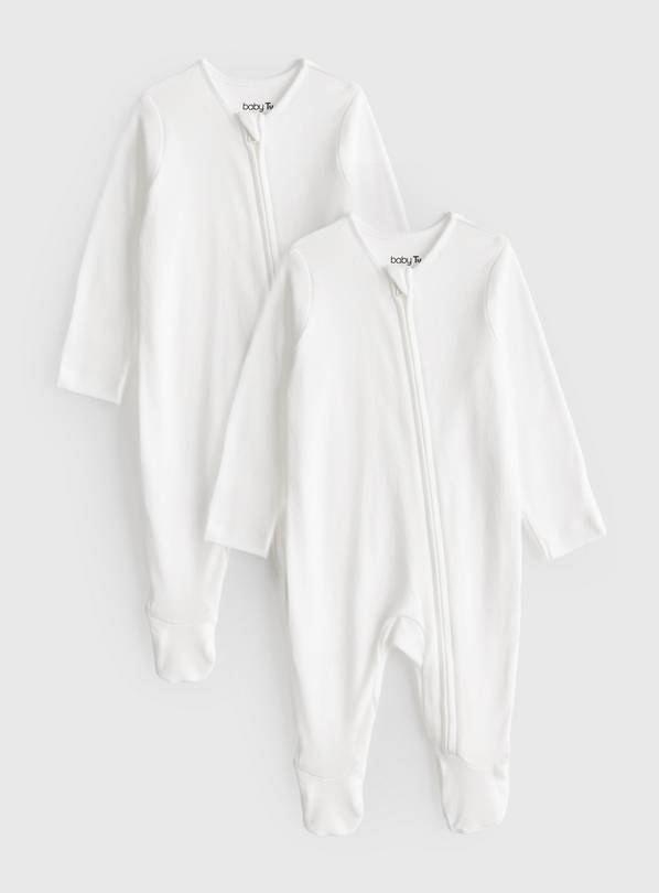 White Zip-Through Sleepsuits 2 Pack  Tiny Baby