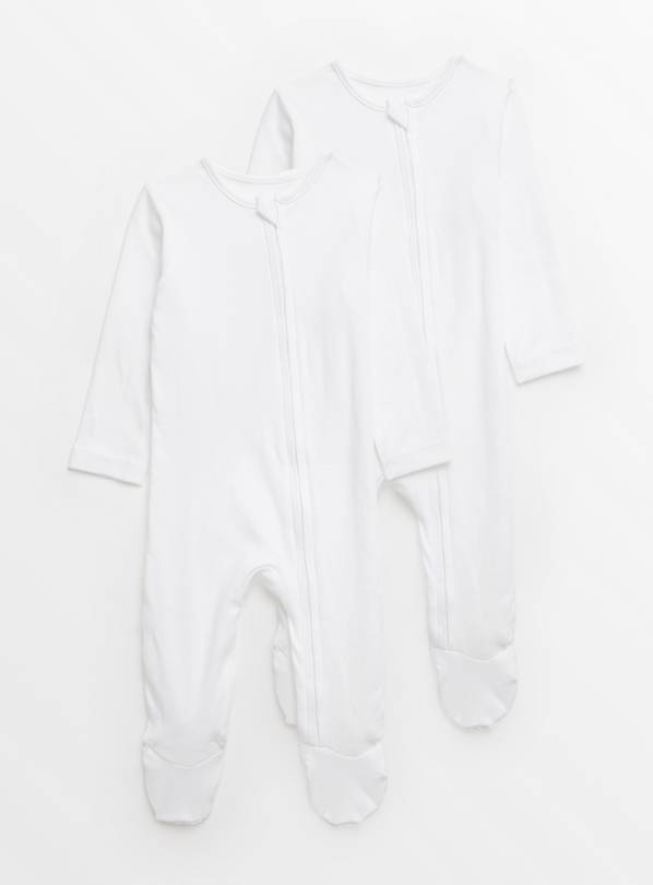White Zip-Through Sleepsuits 2 Pack  Up to 3 mths