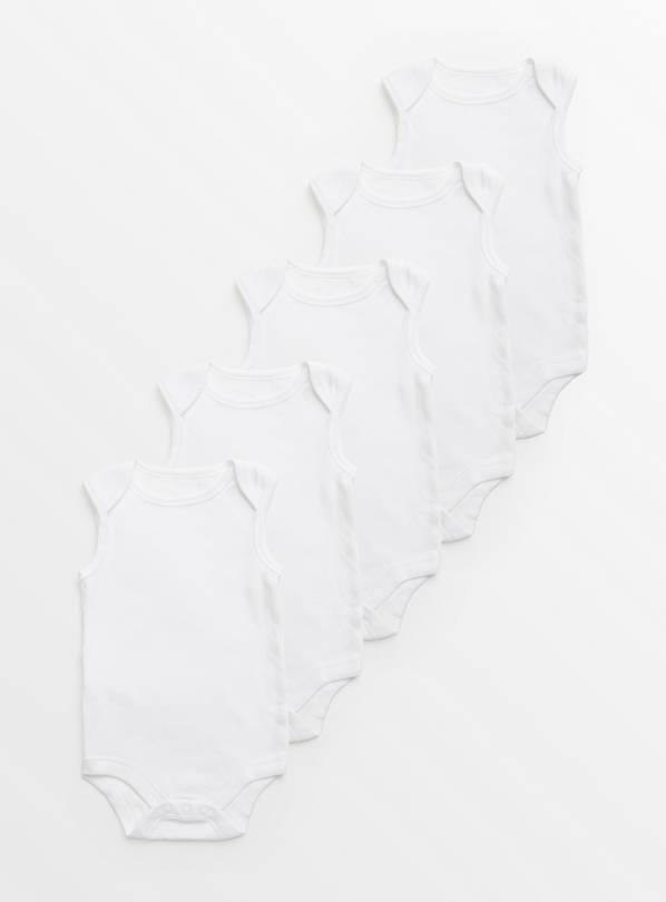 White Sleeveless Bodysuits 5 Pack 9-12 months
