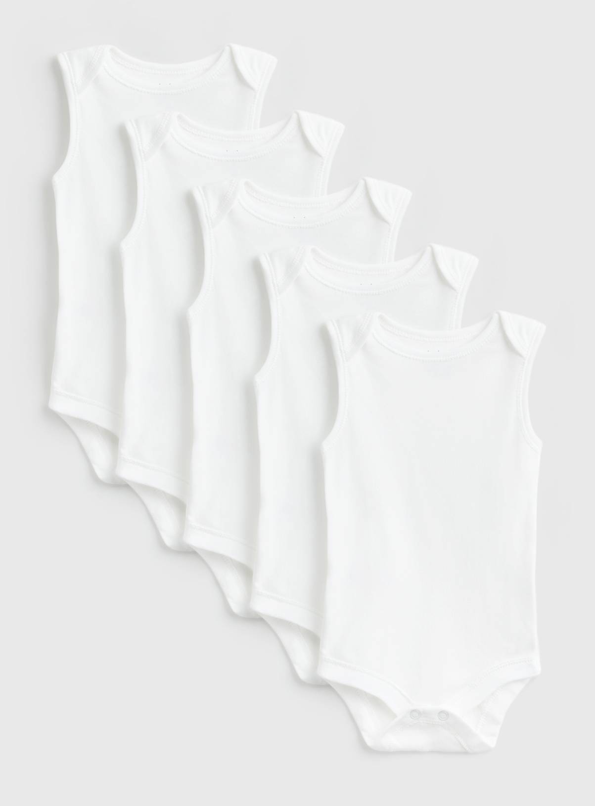 White Sleeveless Bodysuits 5 Pack 12-18 months - Image 1