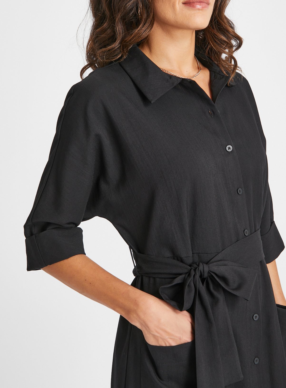 Black Tie Waist Shirt Dress 10 - Image 3 thumbnail