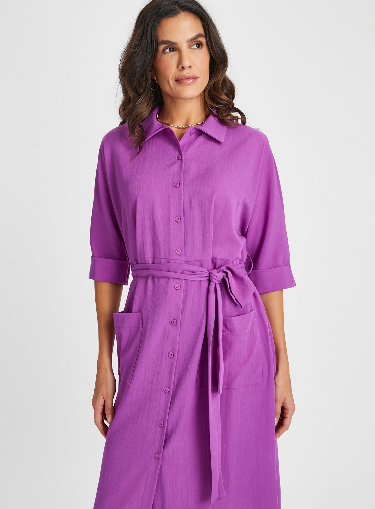 Purple Tie Waist Shirt Dress 26 - Image 2 thumbnail