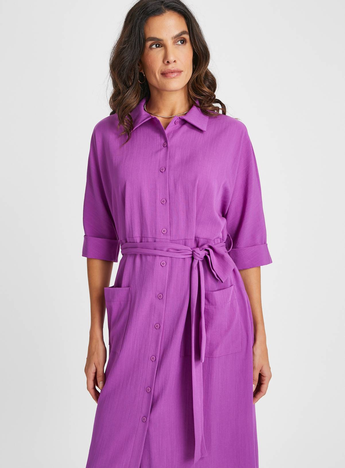 Purple Tie Waist Shirt Dress 26 - Image 2