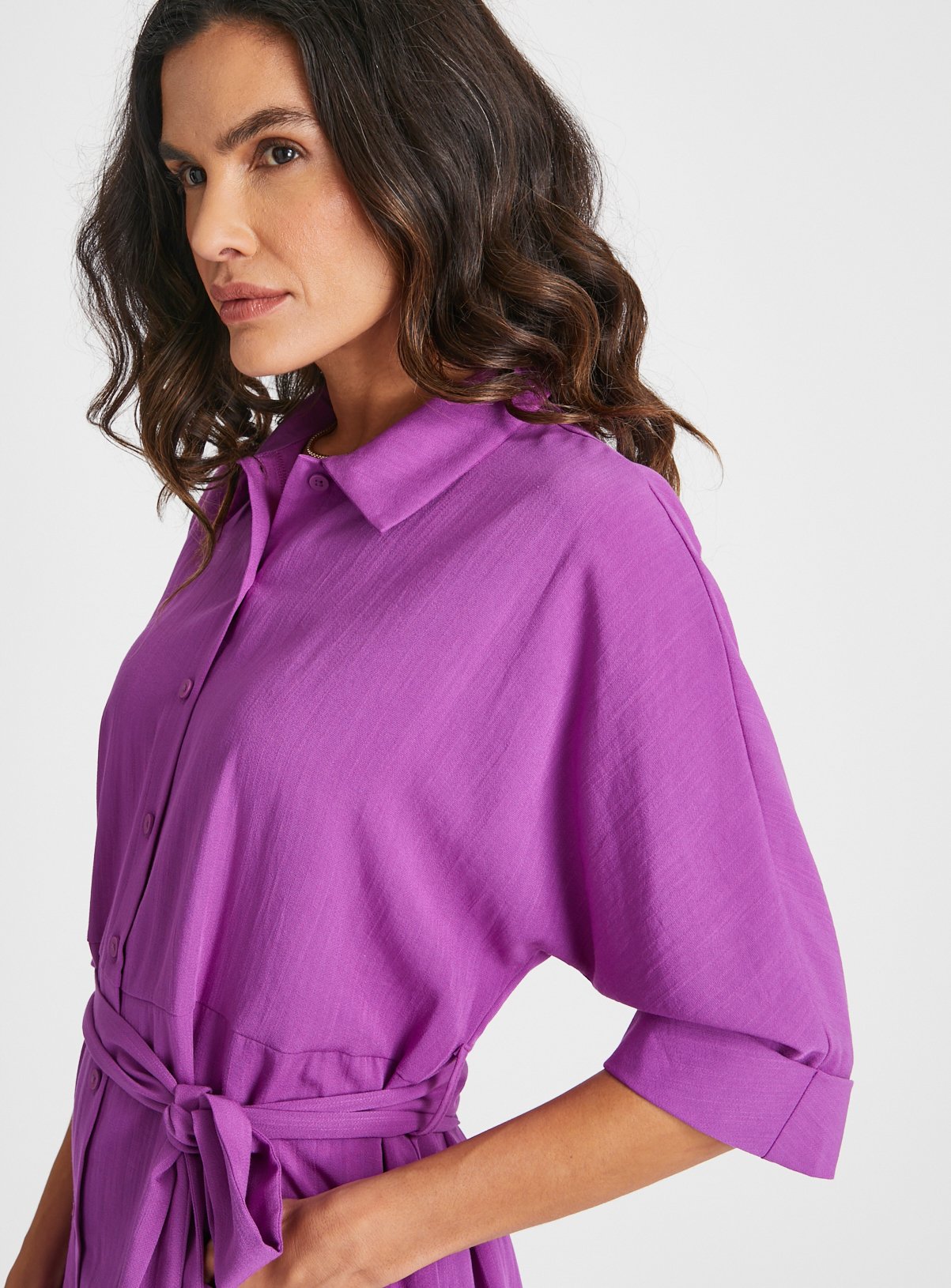 Purple Tie Waist Shirt Dress 26 - Image 3 thumbnail
