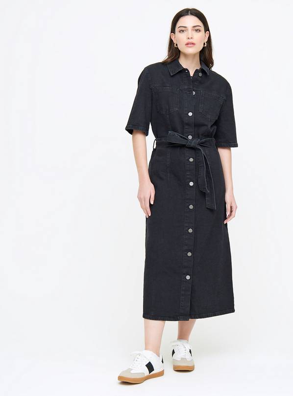 Black Denim Midi Shirt Dress 16