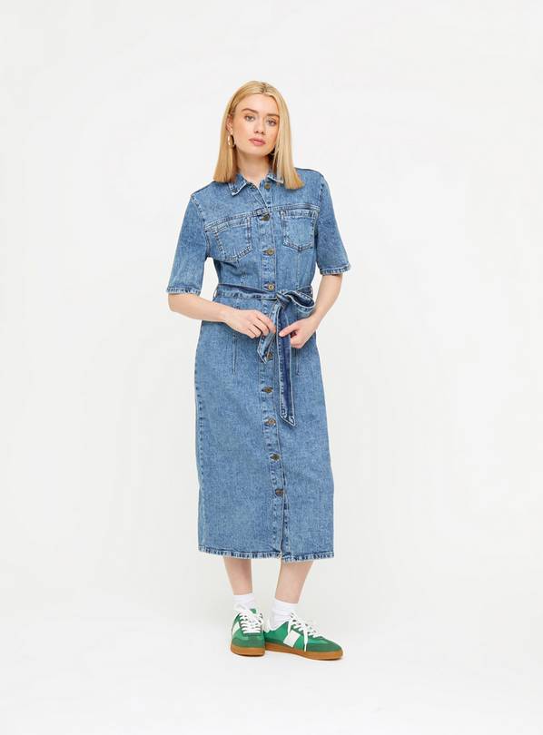 Buy Blue Denim Midi Shirt Dress 20 | Dresses | Tu