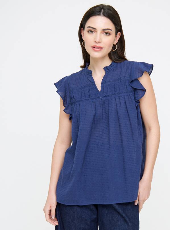 Blue Broderie Embroidered Frill Top  24