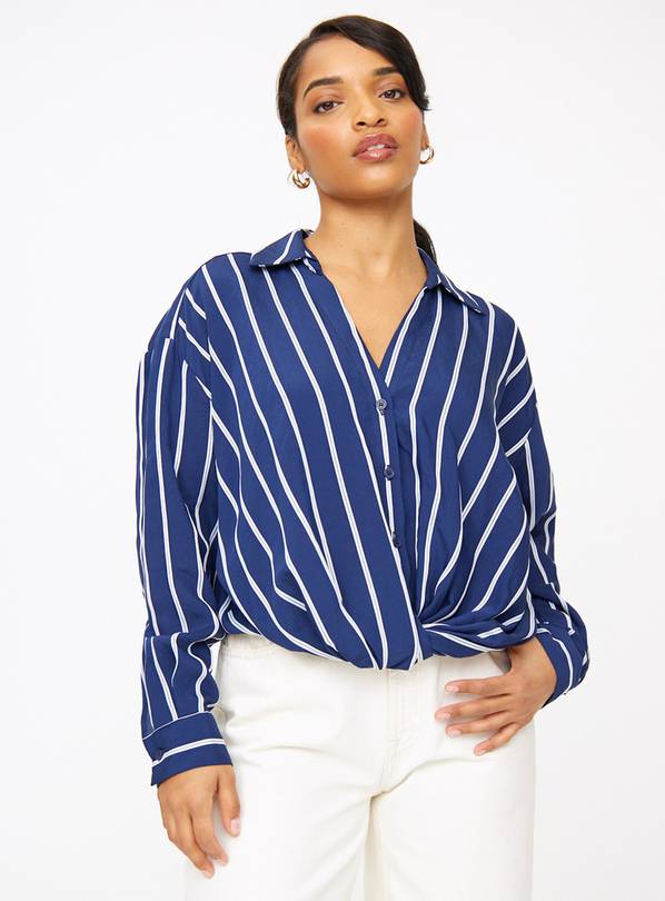Navy Twist Front Stripe Shirt 8