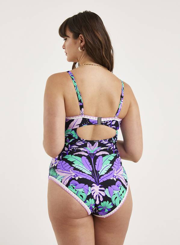 Buy FIGLEAVES Frida Purple Floral Bandeau Swimsuit Longer Length 36G, Swimsuits