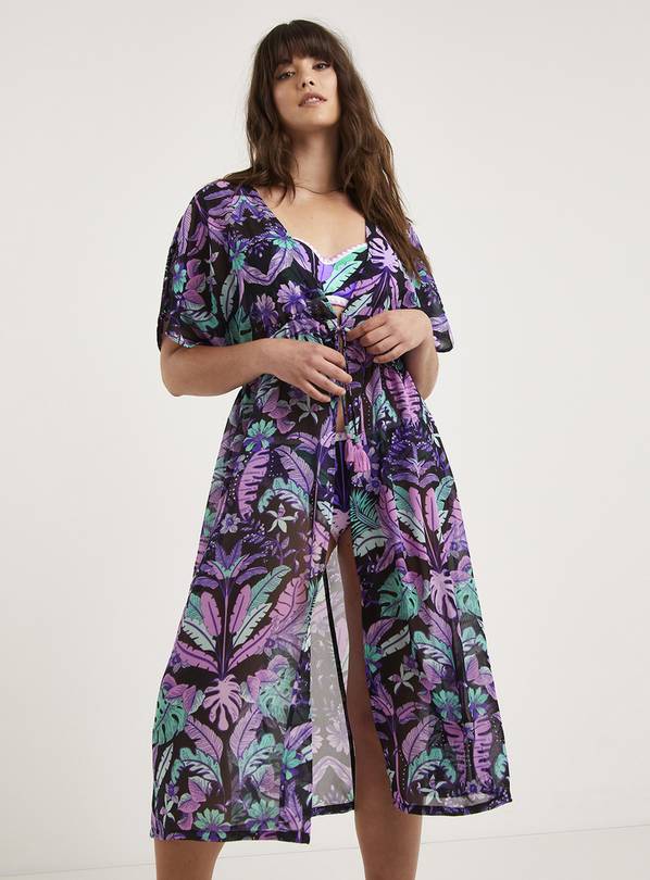 FIGLEAVES Frida Purple Floral Maxi Beach Kaftan 22