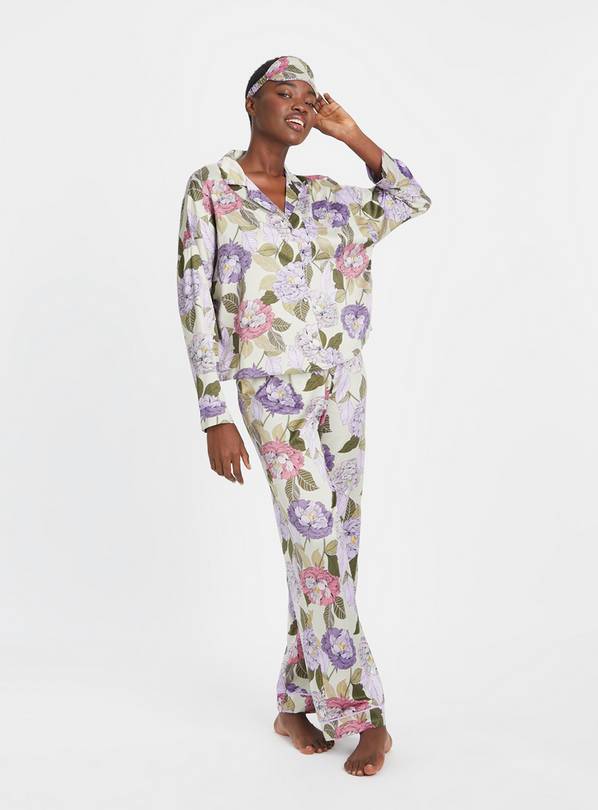 Floral Satin Traditional Pyjamas With Sleep Mask 16