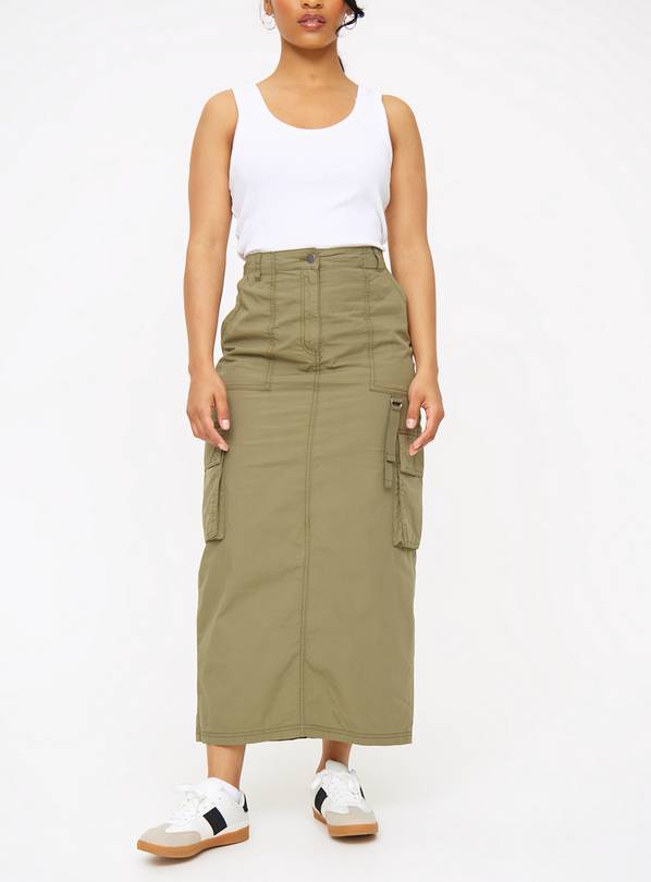 Khaki Utility Cargo Maxi Skirt 24