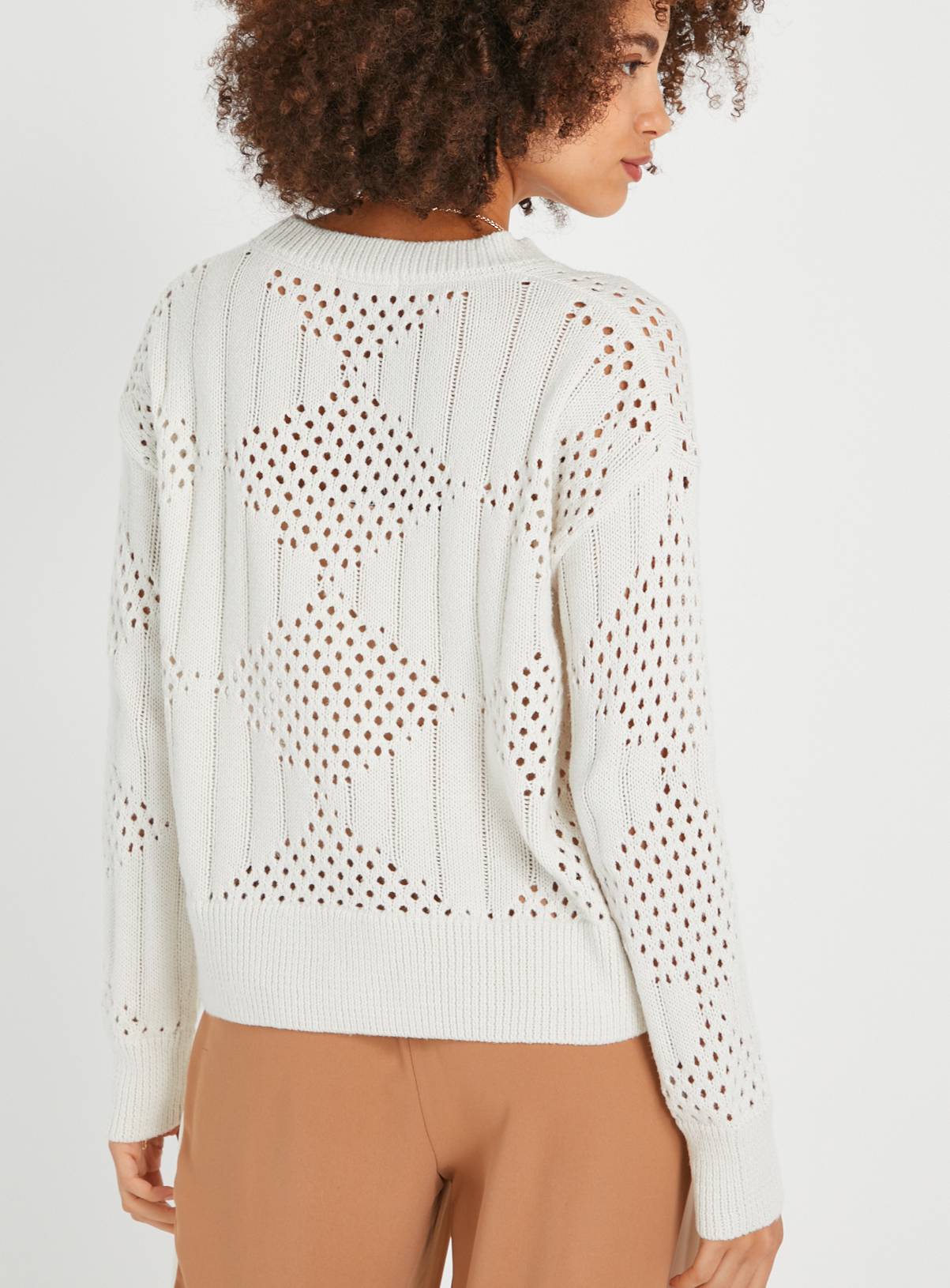 Cream Pointelle Crew Neck Jumper 22 - Image 4