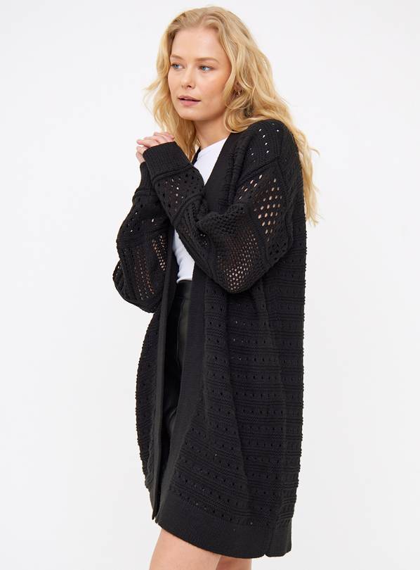 Black Pointelle Knit Longline Cardigan 18