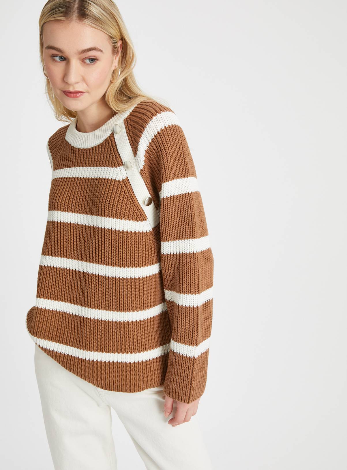 Tan Stripe Button Jumper  16 - Image 1