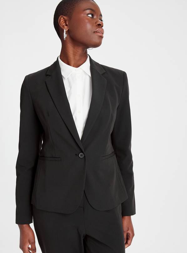 Black fitted suit jacket womens sale