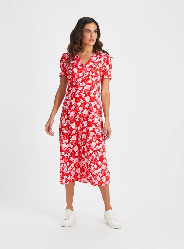 Buy Red Floral Print Tea Dress 20L, Dresses