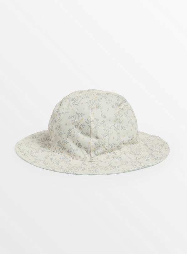 White Floral Wide Brim Hat Up to 3 mths