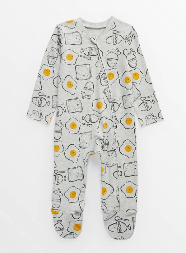 Grey Dippy Egg Print Zip Sleepsuit 3-6 months