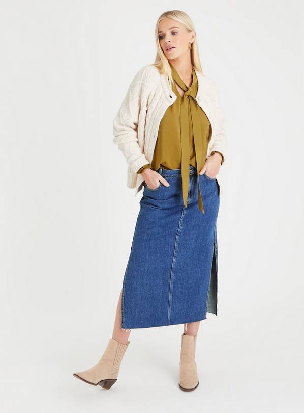 Khaki wrap denim on sale skirt