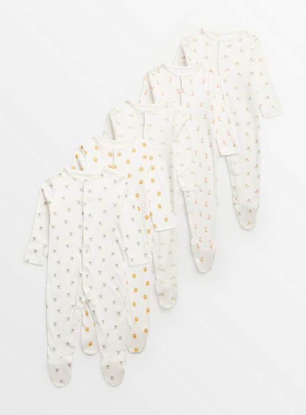 White Micro Animal Print Sleepsuit 5 Pack  18-24 months