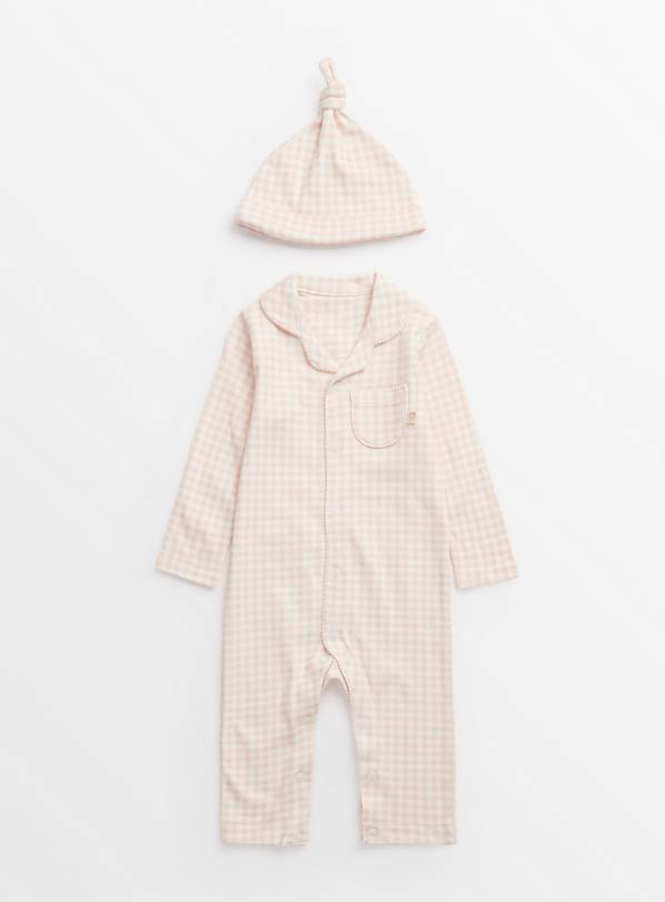 Pink Gingham Romper & Hat Up to 1 mth