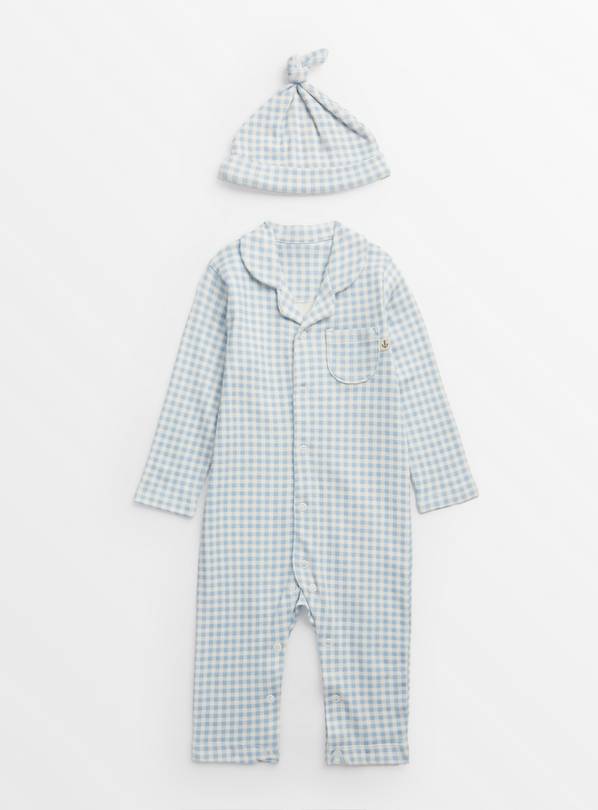 Blue Gingham Romper & Hat  Up to 3 mths