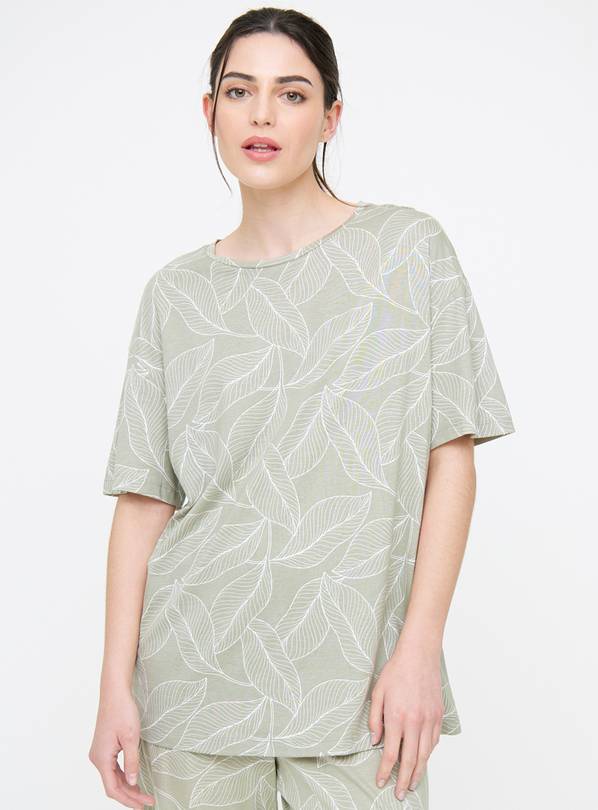 Sage Green Tropical Leaf Pyjama Top M
