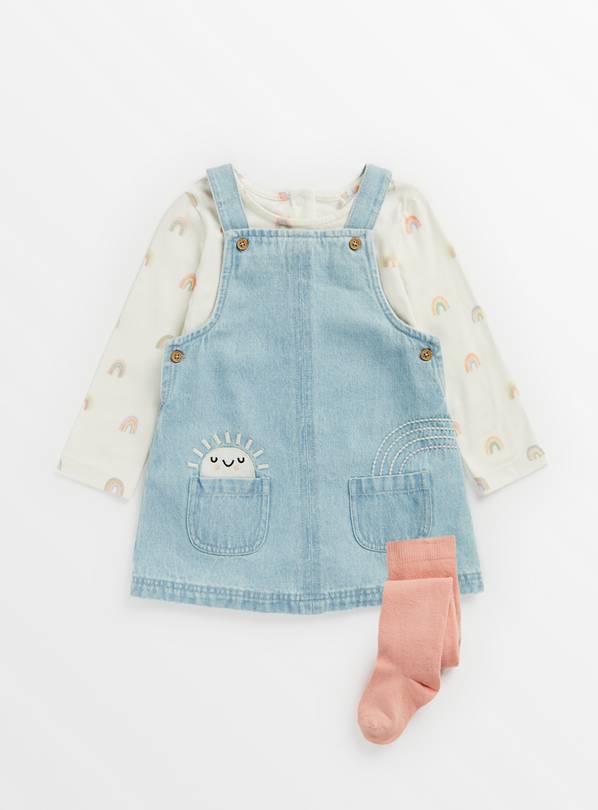 Blue Denim Pinafore, Bodysuit & Tights  Up to 3 mths