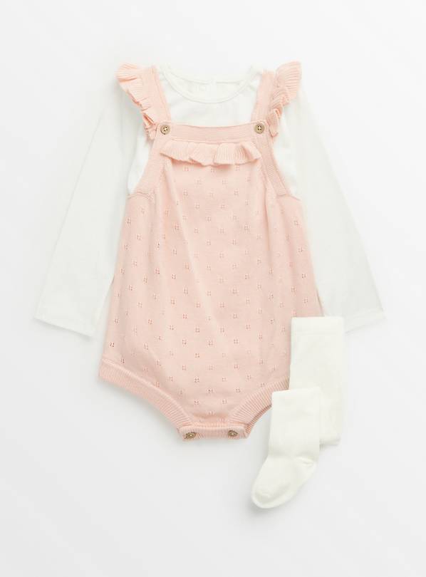 Pink Knitted Romper, Bodysuit & Tights Set 6-9 months