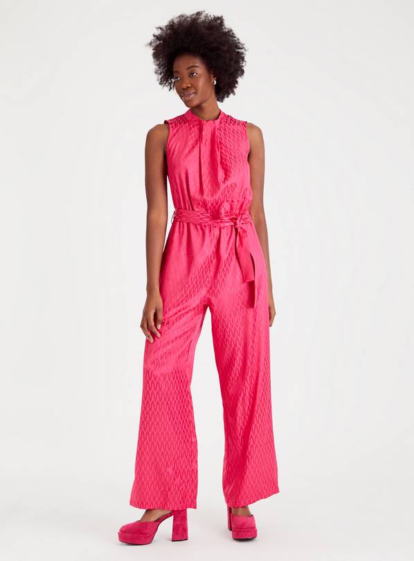 Hot Pink Satiny Jacquard Jumpsuit