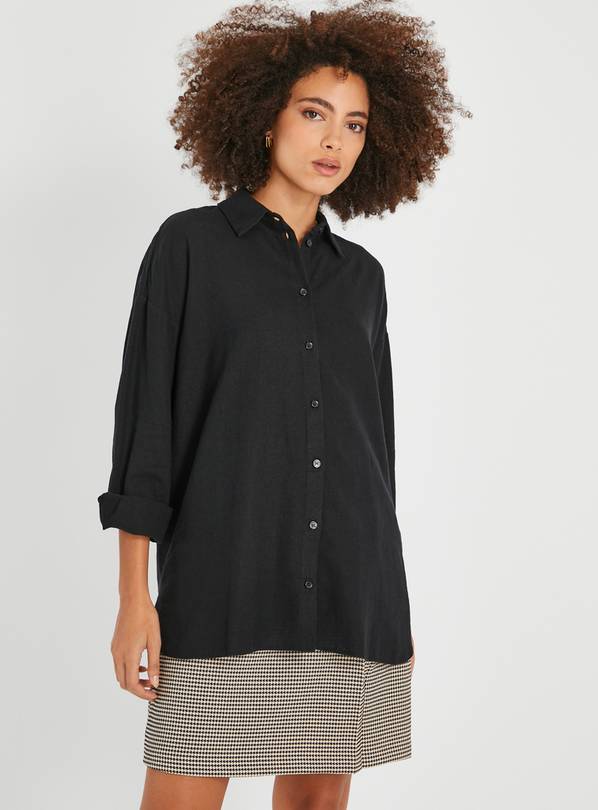 Black Oversized Linen Shirt  16