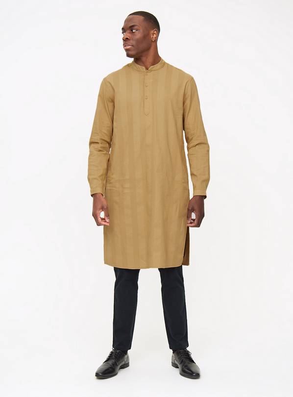 Gold Striped Cotton Kurta  L