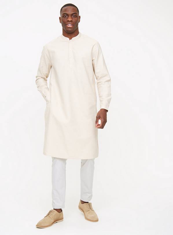 Ecru Textured Cotton Kurta  L