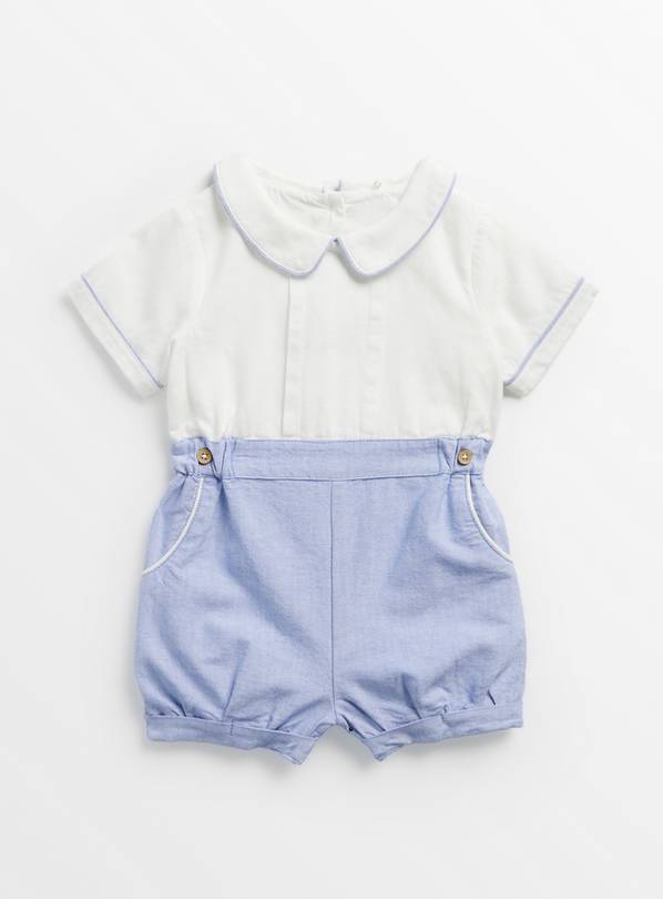 White & Blue Sailor Linen Blend Romper 6-9 months