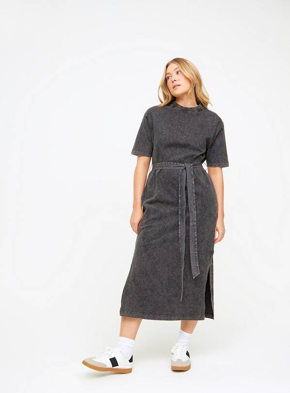 Charcoal Washed Belted T-Shirt Dress XL