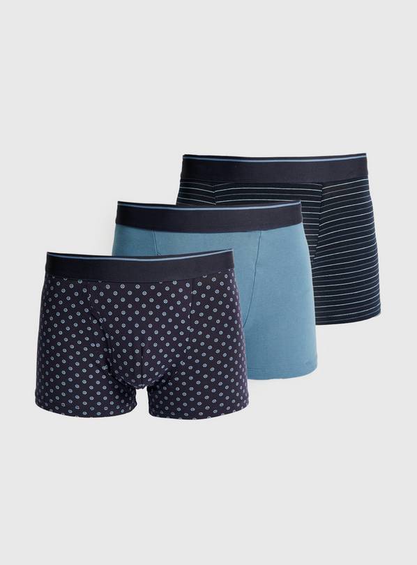 Buy Blue & Navy Stripe Marl Jersey Boxers 3 Pack M, Underwear