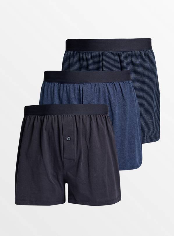 Buy Blue & Navy Stripe Marl Jersey Boxers 3 Pack L, Underwear