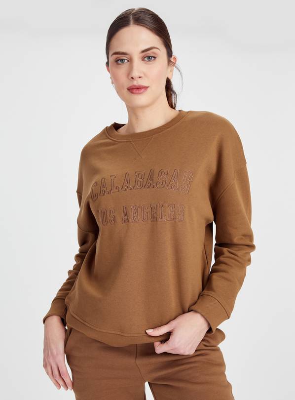 Tan Slogan Boxy Coord Sweatshirt M