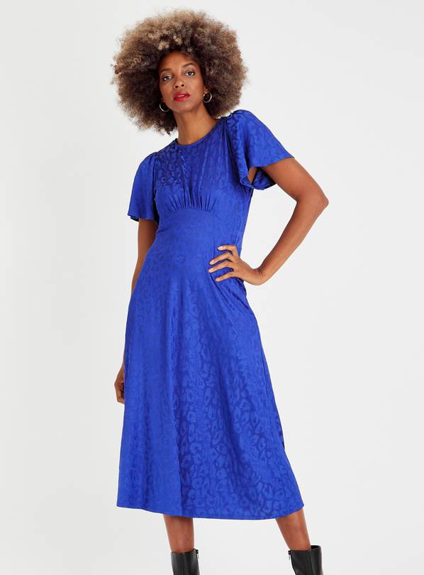 Blue Animal Jacquard Midi Dress 24