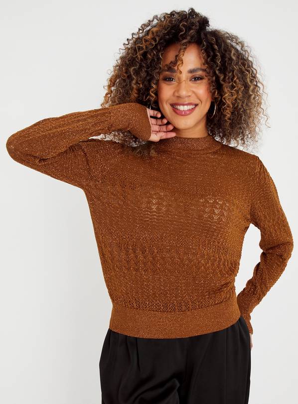 Bronze Pointelle Crew Neck Jumper  18