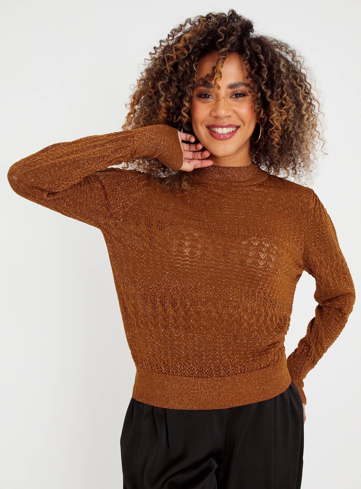 Bronze Pointelle Crew Neck Jumper  20 - Image 1