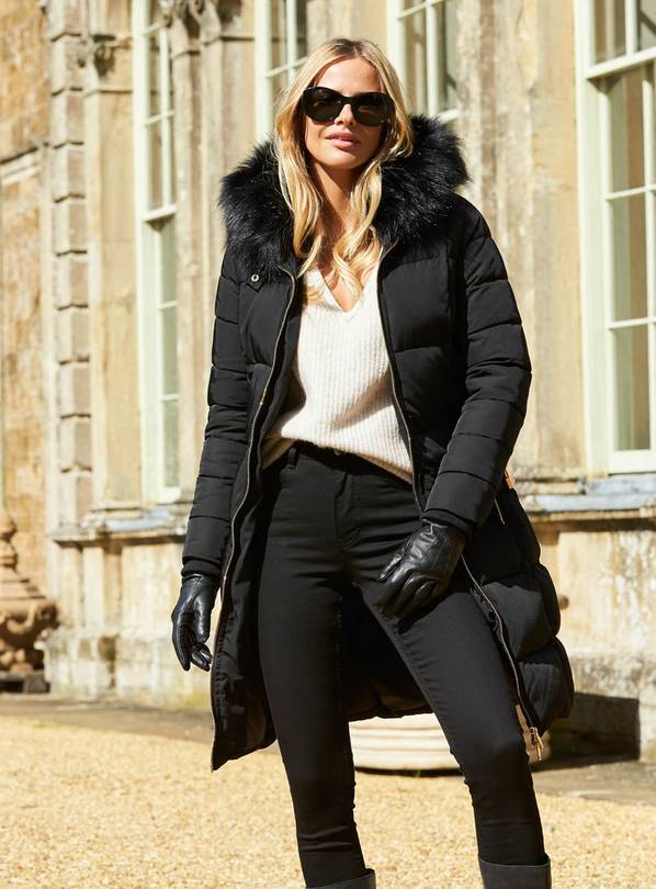 Buy Sosandar Black Longline Metallic Padded Coat With Hood from Next  Luxembourg