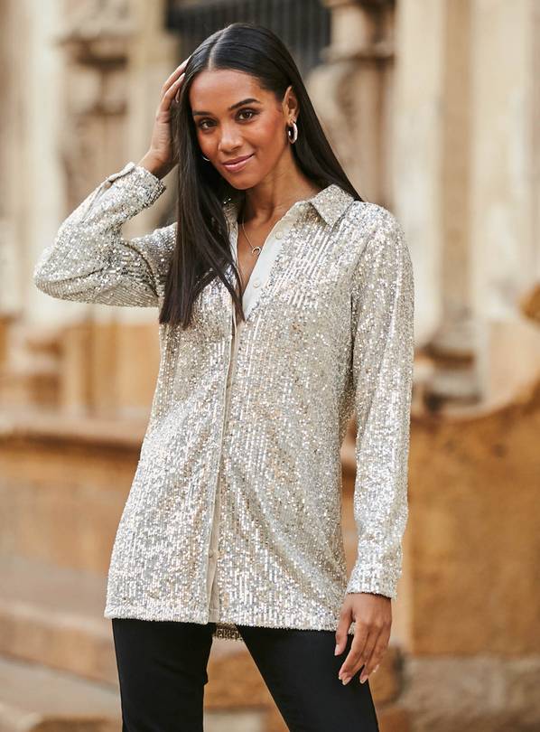 Buy SOSANDAR Champagne Sequin Shirt 12 | Shirts | Tu