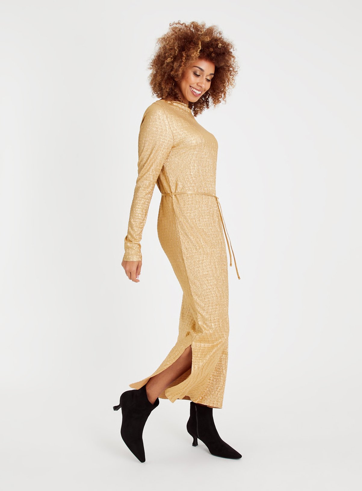 Gold Crinkle Midaxi Dress 12 - Image 2 thumbnail