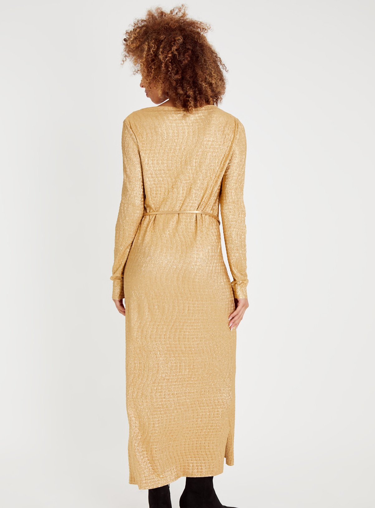 Gold Crinkle Midaxi Dress 12 - Image 4 thumbnail